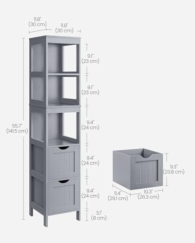 VASAGLE Bathroom Floor Cabinet, 2 Drawers, 55.7”H, Dove Gray