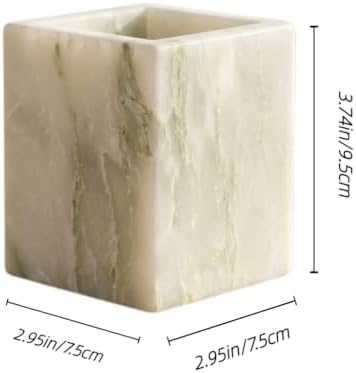 Natural Marble Pen Holder, 2.95" x 3.74" Square Hand-Polished Desk ...