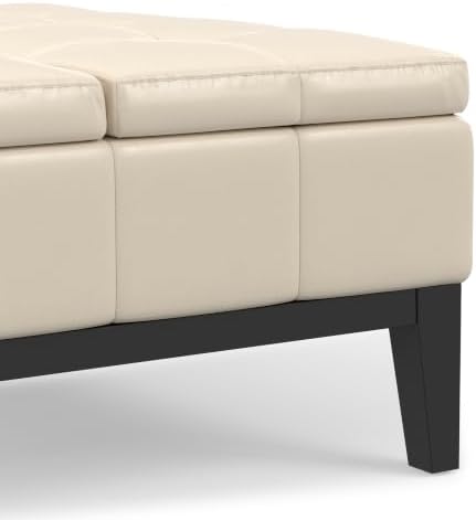 SIMPLIHOME Dover 36" Wide Vegan Leather Storage Ottoman in Satin Cream