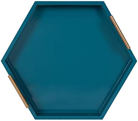 Kate and Laurel Lipton Modern Hexagon Tray, 18 x 18, Teal, Midcentury Decorat...