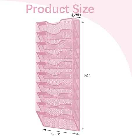 EasyPAG 10 Pocket Mesh Wall File Organizer, Hanging Paper Folder Holder with ...