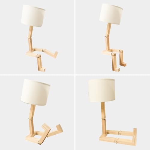Robot Table Lamp,Cute Bedside Light,Adjustable Wood Arms and Legs,Cute Desk L...