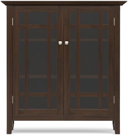 SIMPLIHOME Bedford 39" Wide Solid Wood Cabinet in Brunette Brown