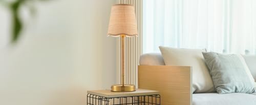 Boho Hand Woven Rattan Table Lamp Natural Wicker Desk Lamp Brass Table Lights...