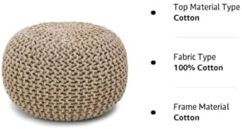 · REDEARTH · Round Pouf Ottoman - Hand Knitted Boho Poof - Beige Ivory