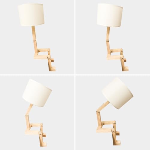 Robot Table Lamp,Cute Bedside Light,Adjustable Wood Arms and Legs,Cute Desk L...