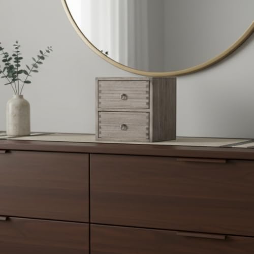 DDYURI Wooden Desktop Drawer Organizer Box 2-Tier Tabletop Storage Cabinet fo...