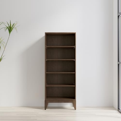 SIMPLIHOME Harper 66" Tall Solid Wood 5-Shelf Bookcase in Walnut Brown