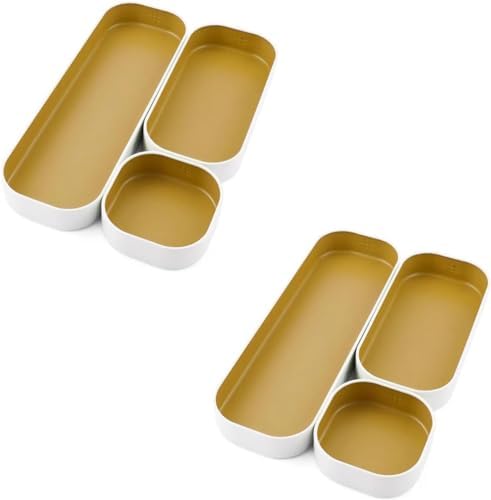 Three by Three Seattle Metal Drawer Organizer Tray Set, 6-Pc, 1" (Gold)