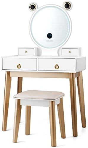 CHARMAID Vanity Set with Lighted Mirror, 3 Color Touch Screen Dimming Mirror ...