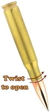 50 Caliber Bullet Twist Tactical Pen, Gold Plated, Realistic Refillable 50 Ca...