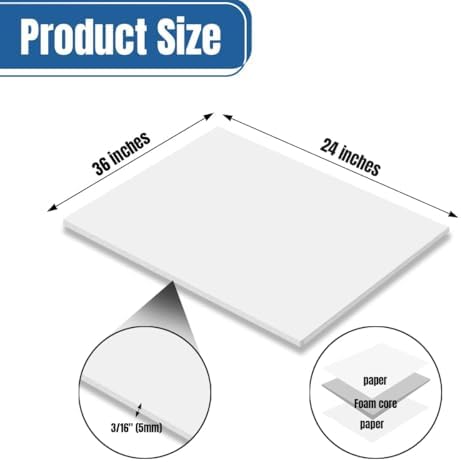 3PACK White Foam Board 24x36×3/16 inches,5MM Foam Core Board Poster Board for...