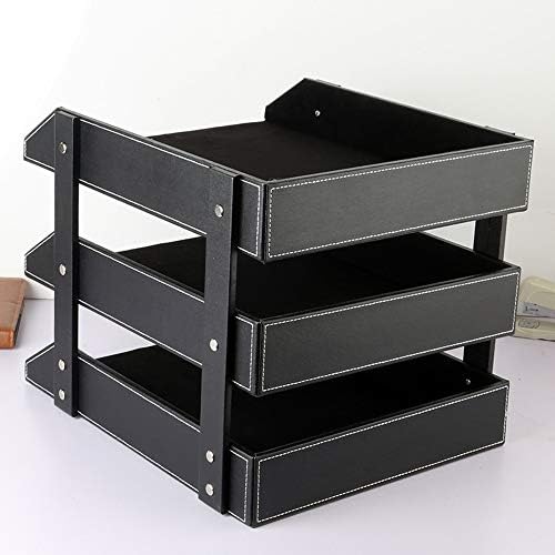 Leather Desk File Organizer, 3-Layer Stackable Tray, Used to Store documents,...