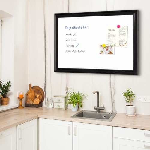 4 THOUGHT Large Dry Erase Board, 48" x 36" Magnetic Whiteboard, Black