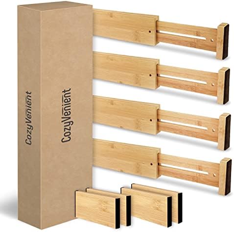Adjustable Bamboo Drawer Dividers for Clothes, Kitchen Utensils, Office Desks...