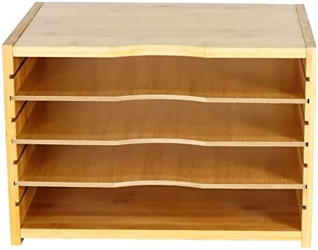 WKWKER File Organizer with 3 Adjustable Shelves Bamboo Document Letter Tray P...