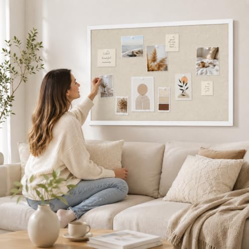 20"x30" White Framed Natural Wood Tone Bulletin Board, Pin Board