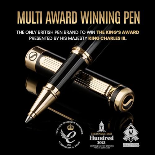 Scriveiner Black Lacquer Rollerball Pen - Stunning Luxury Pen, Real Gold Plat...