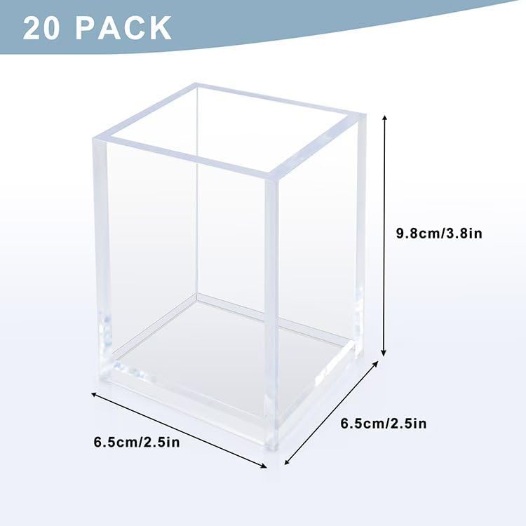 20 Pack Clear Acrylic Pen Holders, Bulk Pencil Cup Desk Organizers