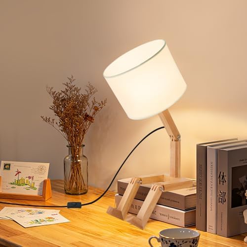 Robot Table Lamp,Cute Bedside Light,Adjustable Wood Arms and Legs,Cute Desk L...