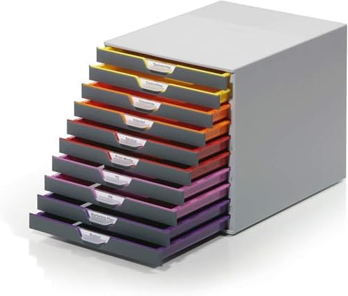 Durable Varicolor 10 Drawer Unit - Gray Desktop Drawer Set with 10 Color Code...