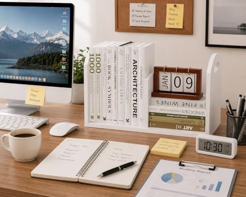 100% Solid Wood Adjustable Desktop Bookshelf, Retro Tabletop Book Shelf File ...