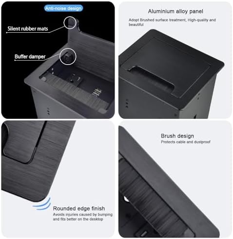 Tabletop Brush Flip Connectivity Box with 2 AC Power + 2 USB Charger + HDMI +...