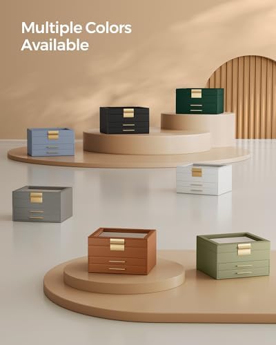 SONGMICS Jewelry Box Organizer, 3-Layer Storage with 2 Drawers, Glass Lid