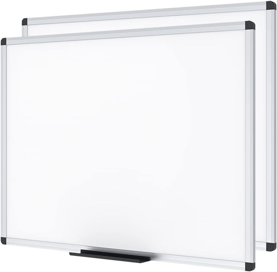 VIZ-PRO Dry Erase Board, 36 x 24 Inches, 2 Pack, Wall Mounted Whiteboard