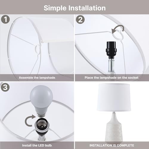 White Ceramic Table Lamps Set of 2, 18.5" Modern Bedside Lamps for Night...