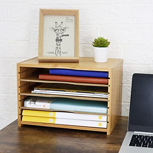 WKWKER File Organizer with 3 Adjustable Shelves Bamboo Document Letter Tray P...
