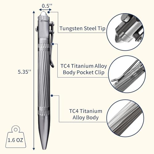 Cool Hand Titanium Alloy Bolt Action Pens, with a Refill, 5.35'' Silver