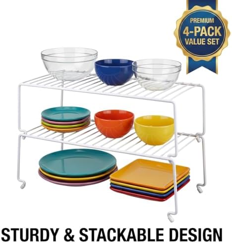 4-Pack Kitchen Cabinet Shelf Riser - Stackable Cupboard Organizer & Wire ...
