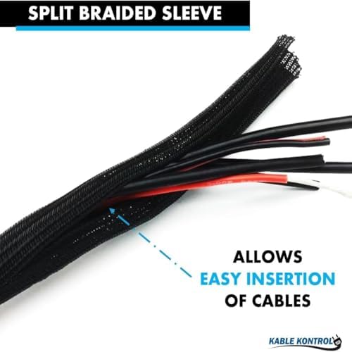 Kable Kontrol Braided Cable Sleeve Split Wrap 2" 200 Ft - Black