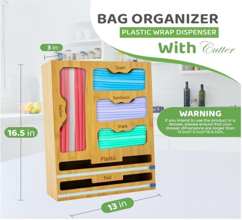 Storage Bag organizer, 6 in 1 Foil and Plastic Wrap Dispenser with Cutter, Ba...