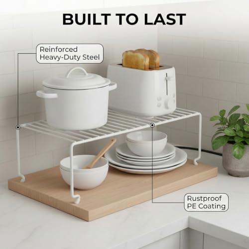 4-Pack Kitchen Cabinet Shelf Riser - Stackable Cupboard Organizer & Wire ...