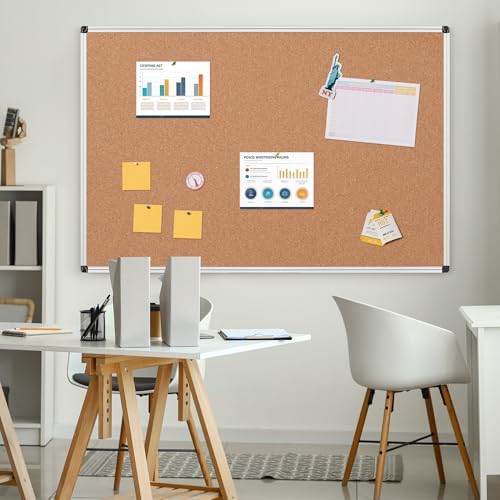 Extra Large Cork Bulletin Board 60" X 48", Silver Aluminum Framed 5...