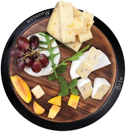 18" Large Lazy Susan Acacia Solid Wood with Chalkboard Edge for Labeling...