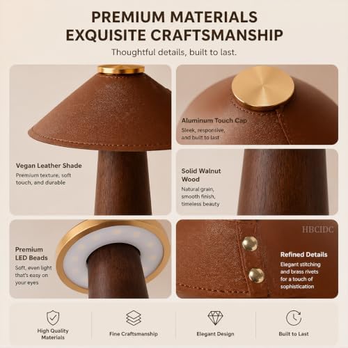 Wood Mushroom LED Desk Lamp - Home Art Decor (Walnut Wood)