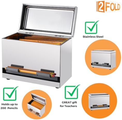 2Fold Pencil Dispenser for Classroom - Stainless Steel Bulk Pencil Holder for...