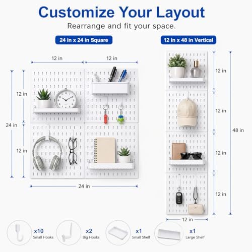Colville White Pegboard Wall Organizer Kit, 24 x 24 in, 4 Panels