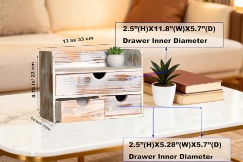 White Wooden 3 Drawer Desk Organizer with Shelf,Mail Rack Vanity Storage