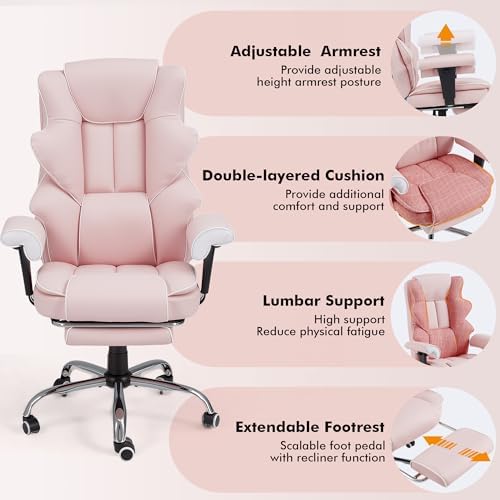 HOMREST Heated Massage Executive Office Chair with Foot Rest, Pink