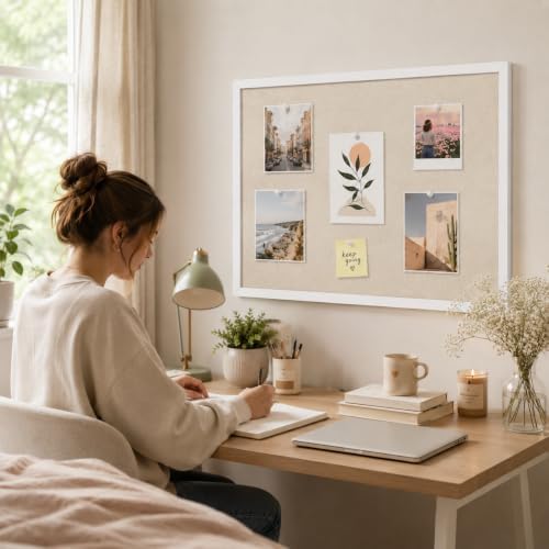 20"x30" White Framed Natural Wood Tone Bulletin Board, Pin Board