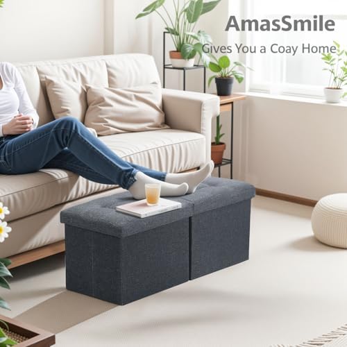 AmasSmile Footrest Ottoman Storage Bench,34" Linen Folding Chest,Gray