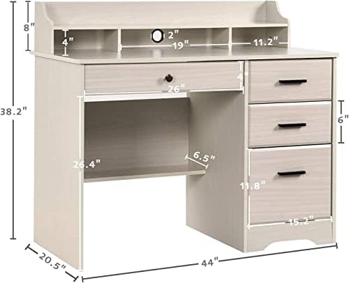 White Home Office Desk with 4 Drawers & Hutch, Computer Table for Bedroom...