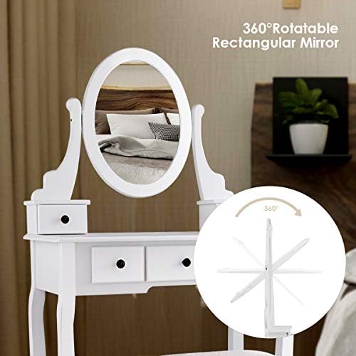 GIANTEX Girl Vanity Set with 5 Drawers, Makeup Dressing Table with Cushioned ...