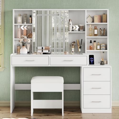 Yanosaku 51" Makeup Vanity with Sliding Mirror and Lights, Vanity with C...