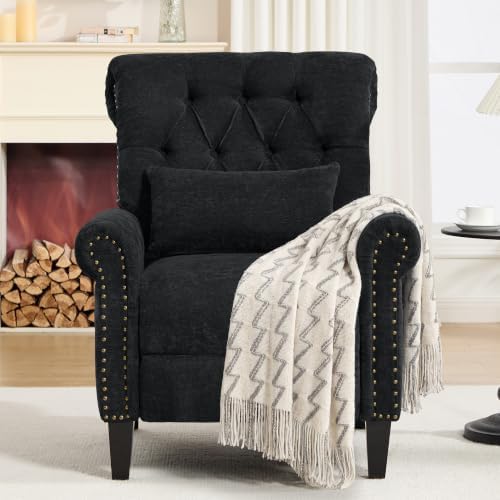 Pushback Recliner Chair, Accent Push Back Chair with Adjustable Footrest, Che...