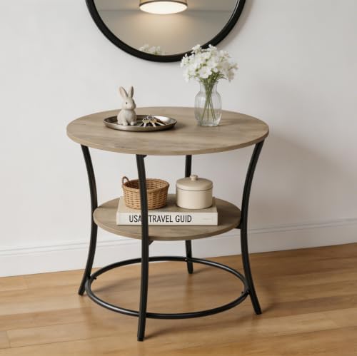WLIVE 2 Tier Round End Table Steel Frame Small Space Living Room Nightstand